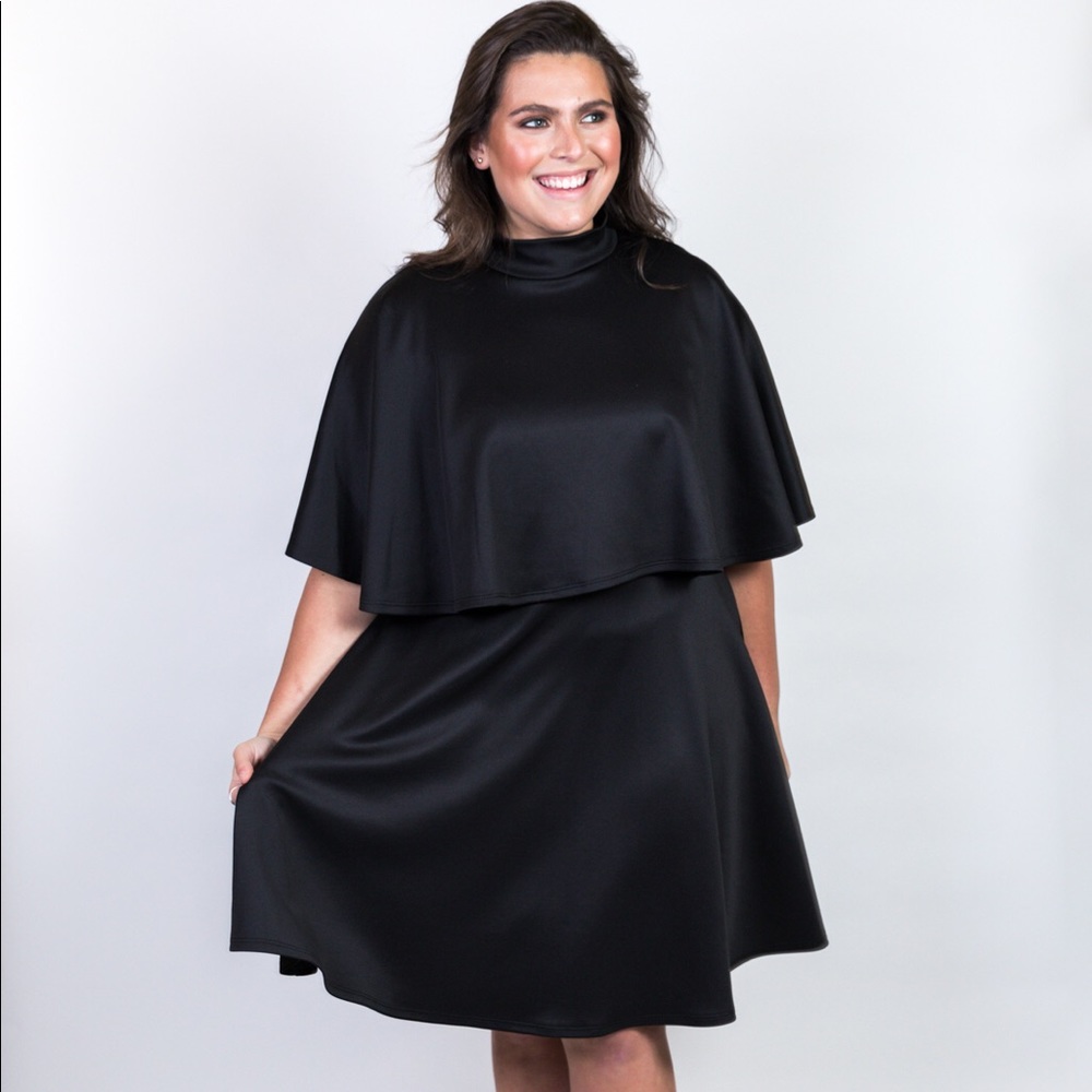 Plus Size Mock Neckline Cape Overlay Dress
